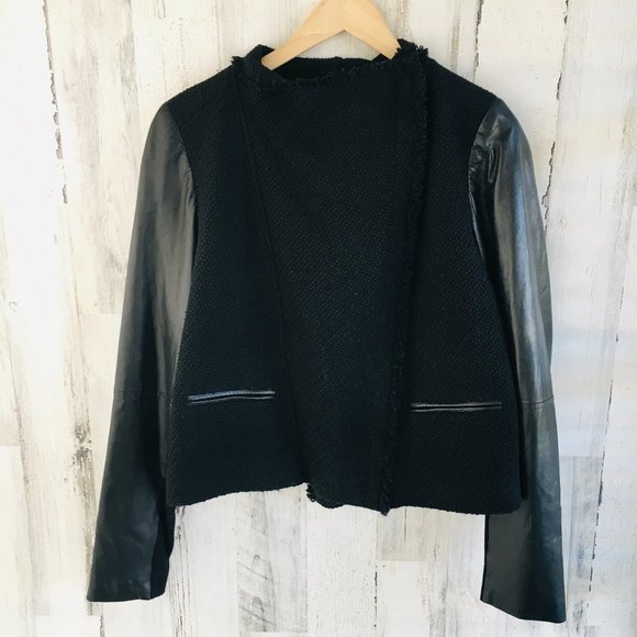 Vince Jackets & Coats Vince Boucle Scuba Moto Jacket With Leather